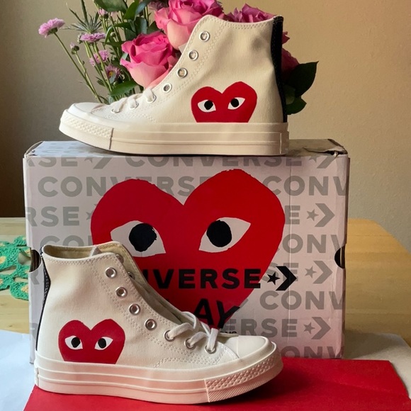 ❤️  DES GARÇONS PLAY X CONVERSE CHUCK TAYLOR HIDDEN HEART HIGH TOP SNEAKERS NWT - Picture 16 of 16